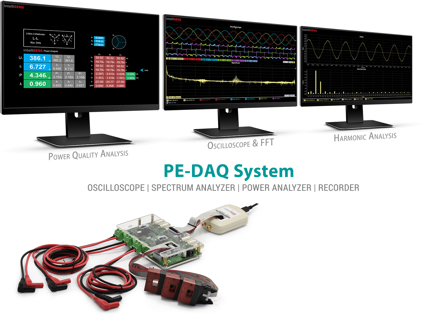 Leistungselektronik-Mess- und DAQ-System, das 3-Phasen-Netzqualitätsanalysator, Oszilloskop und Rekorder ersetzen kann