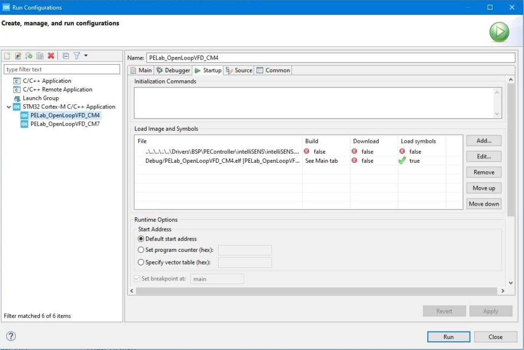 Configurations d'exécution PEControllerBSP CM4