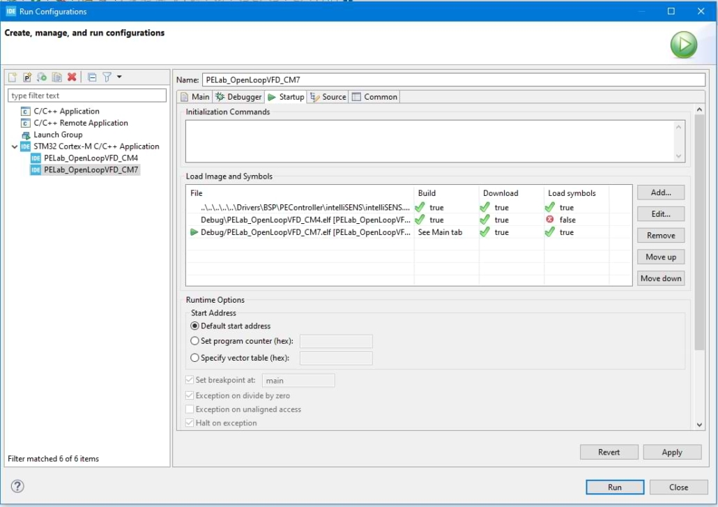 PEControllerBSP CM7 configuraciones de ejecución