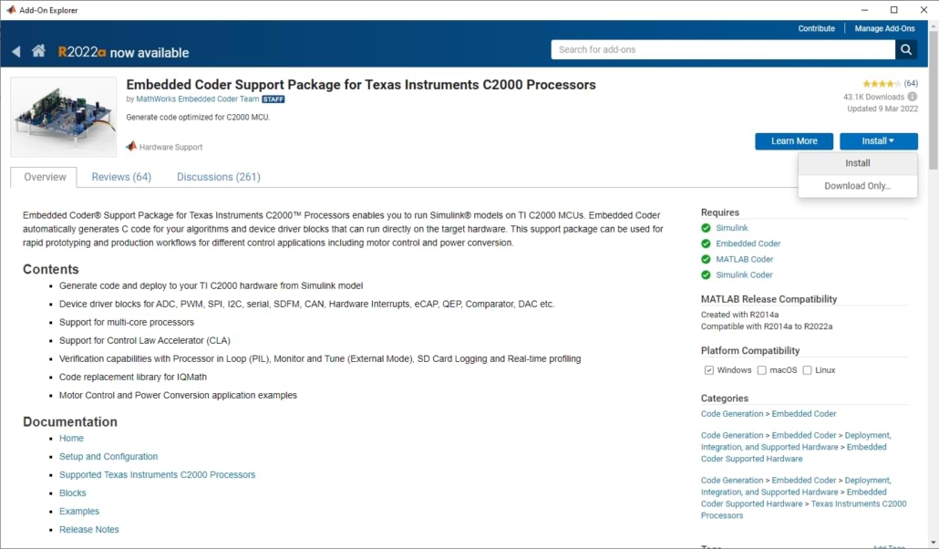 PE-RCP Embedded C2000 Support Package