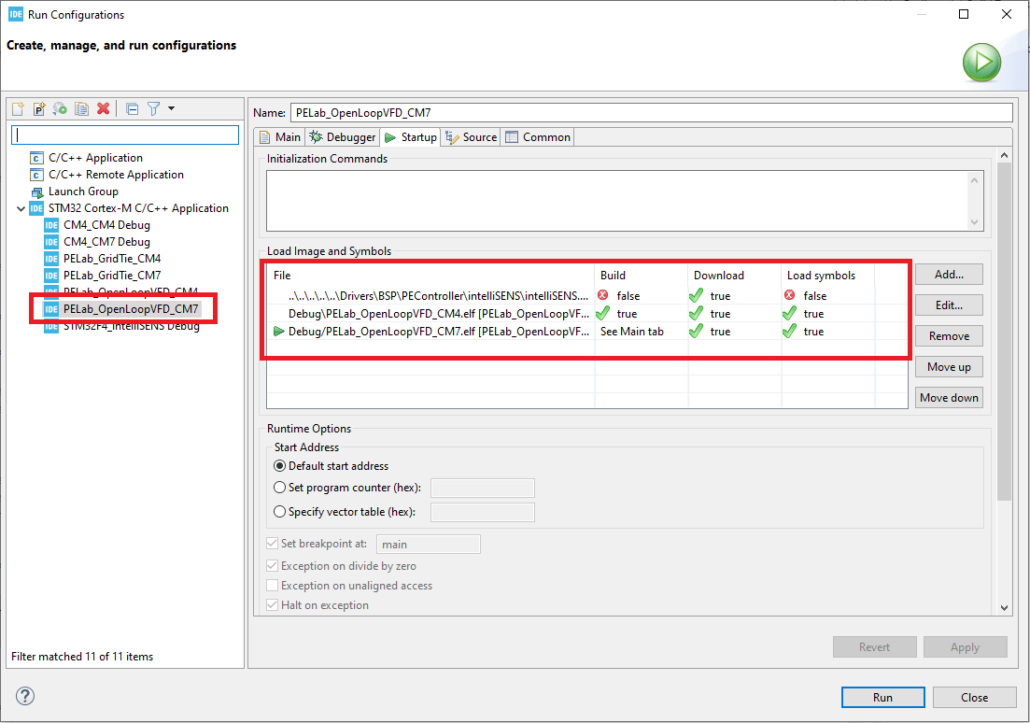 PEControllerBSP intelliSENS Run Settings