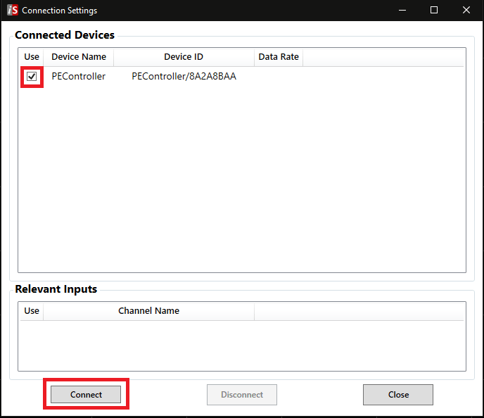 Connection Settings intelliSENS