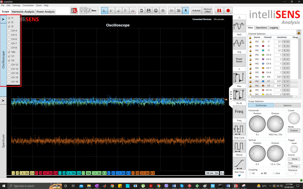 チャンネルを有効にする intelliSENS